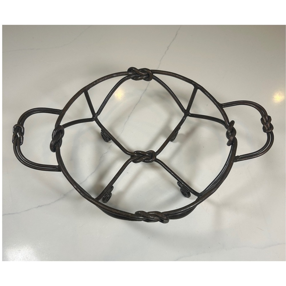 Wrought Iron 9 inch circle trivet dish Holder stand Brown Rustic Knot Decor